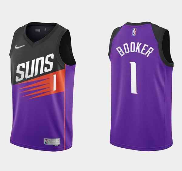 Men's Phoenix Suns #1 Devin Booker Purple/Black Earned Edition Stitched Jersey