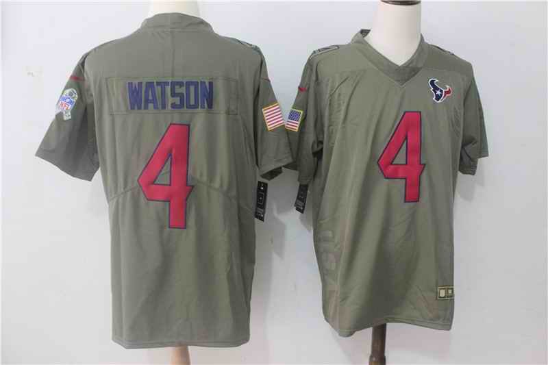 Men's Nike Houston Texans #4 Deshaun Watson Olive Salute To Service Limited Stitched NFL Jersey