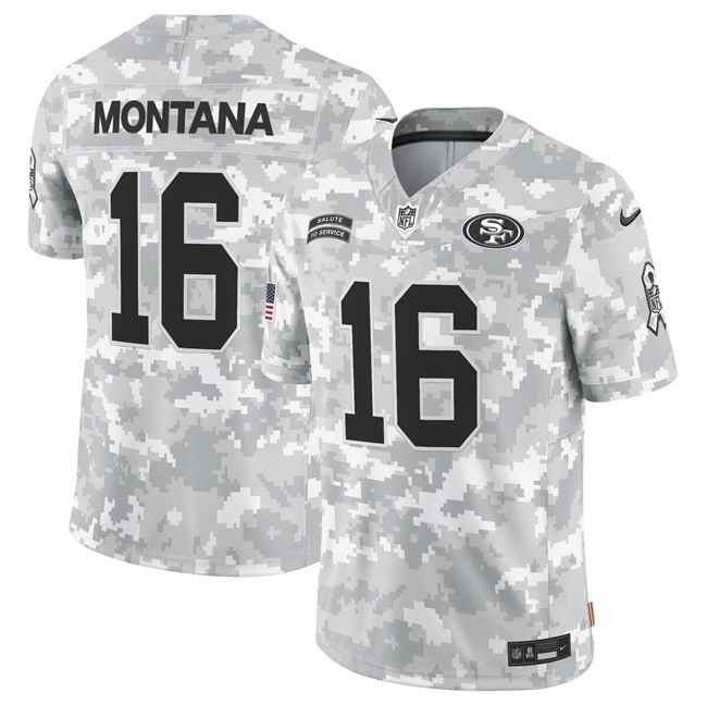 Men's San Francisco 49ers #16 Joe Montana 2024 F.U.S.E Arctic Camo Salute to Service Limited Stitched Football Jersey