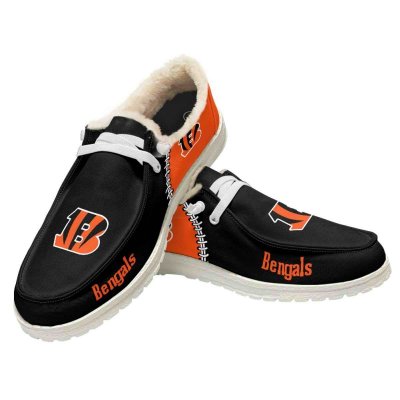 Women's Cincinnati Bengals Loafers Lace Up Fuzzy Lined Shoes 002 (Pls check description for details)