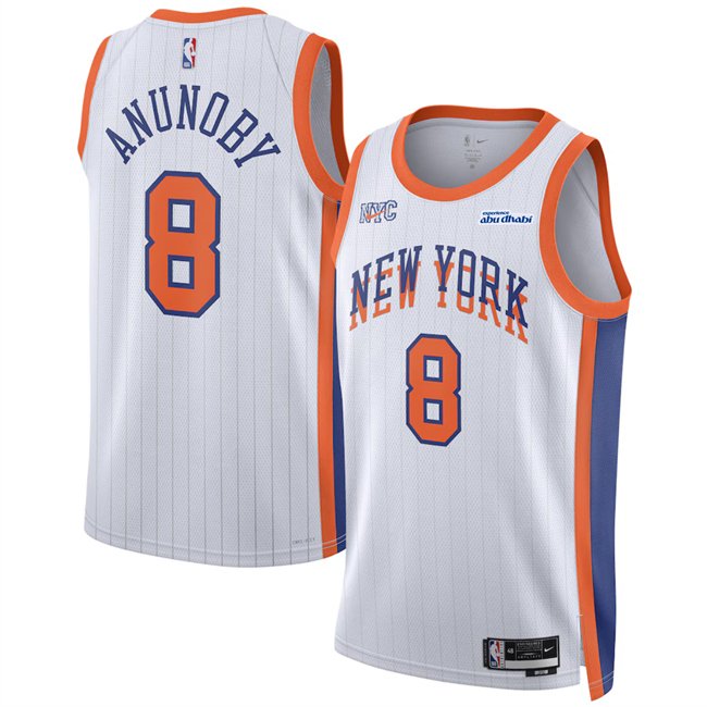 Men's New Yok Knicks #8 OG Anunoby White 2024/25 City Edition Stitched Basketball Jersey