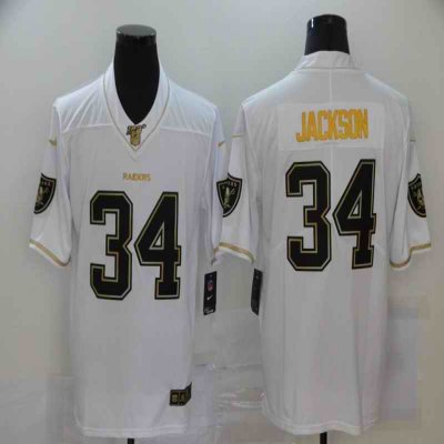 Men's  Las Vegas Raiders #34 Bo Jackson White Golden 100th Season Vapor Stitched Jersey