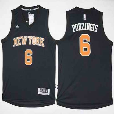 Knicks #6 Kristaps Porzingis Black Fashion Stitched NBA Jersey