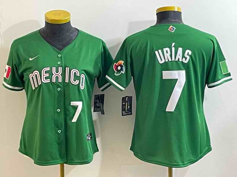 Youth Mexico Baseball #7 Julio Ur'as 2023 Green World Baseball Classic With Patch Stitched Jersey