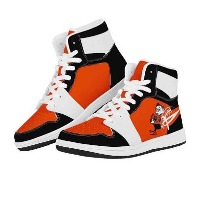 Women's Cleveland Browns High Top Leather AJ1 Sneakers 001