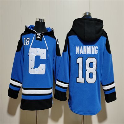 Men's Indianapolis Colts #18 Peyton Manning Blue Ageless Must-Have Lace-Up Pullover Hoodie