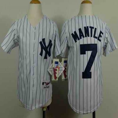 Yankees #7 Mickey Mantle White Stitched Youth Name Back MLB Jersey