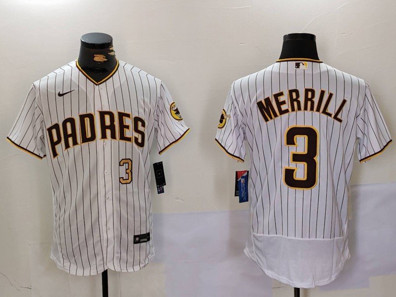 Men's San Diego Padres #3 Jackson Merrill White Flex Base Stitched Baseball Jersey