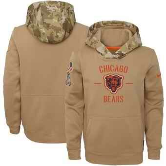 Youth Chicago Bears Khaki 2019 Salute to Service Therma Pullover Hoodie