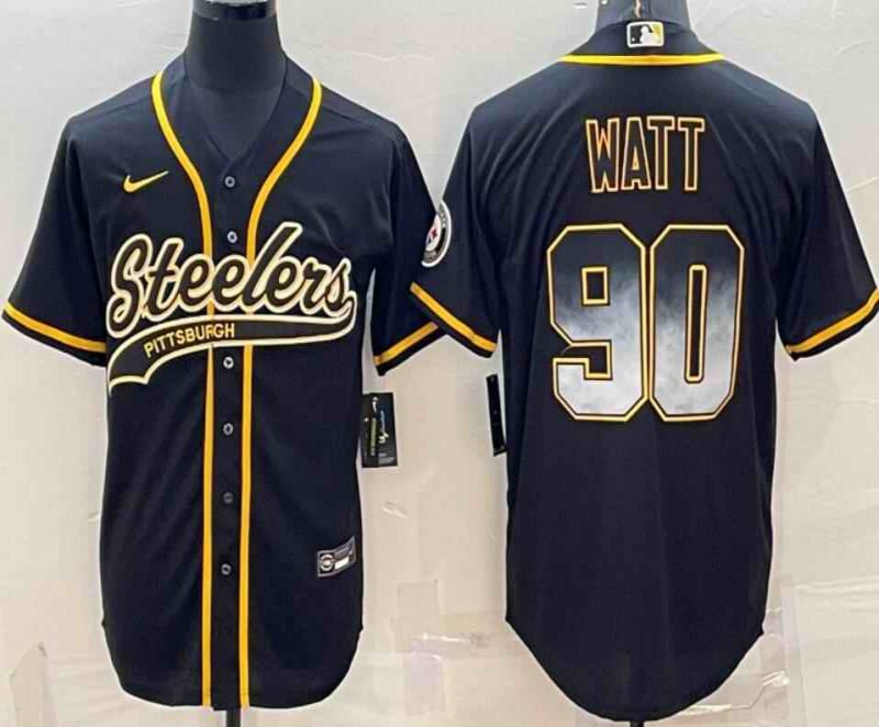 Men's Pittsburgh Steelers Customized Black Gold With Patch Cool Base Stitched Baseball Jersey