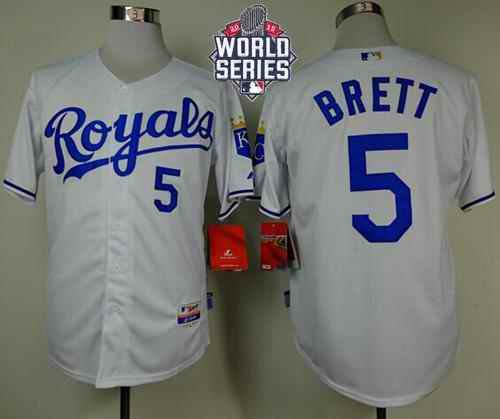 Royals #5 George Brett White Cool Base W/2015 World Series Patch Stitched MLB Jersey