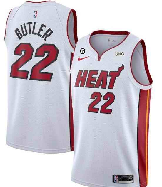 Men's Miami Heat #22 Jimmy Butler White With NO.6 Patch  Stitched Jersey