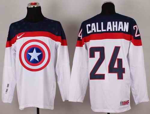 Olympic Team USA #24 Ryan Callahan White Captain America Fashion Stitched NHL Jersey