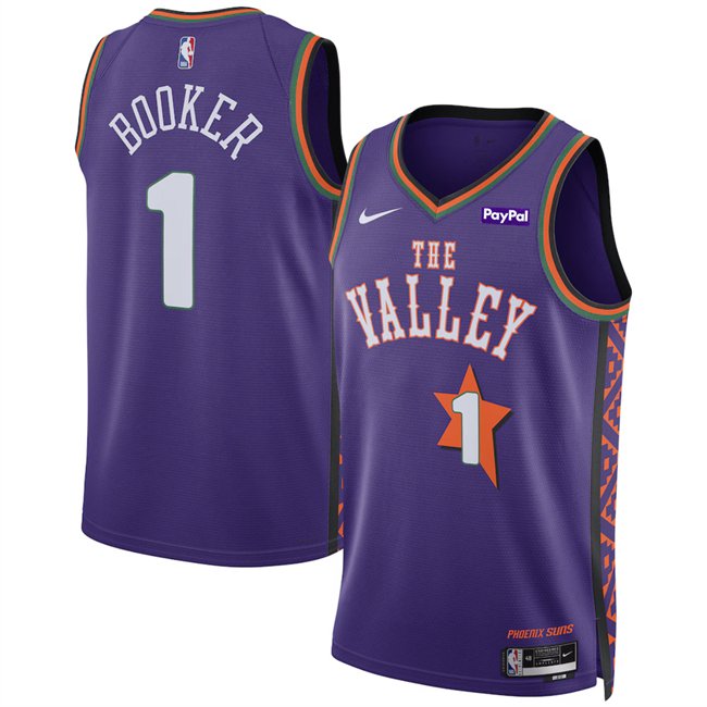 Men's Phoenix Suns #1 Devin Booker Purple 2024/25 City Edition Stitched Basketball Jersey