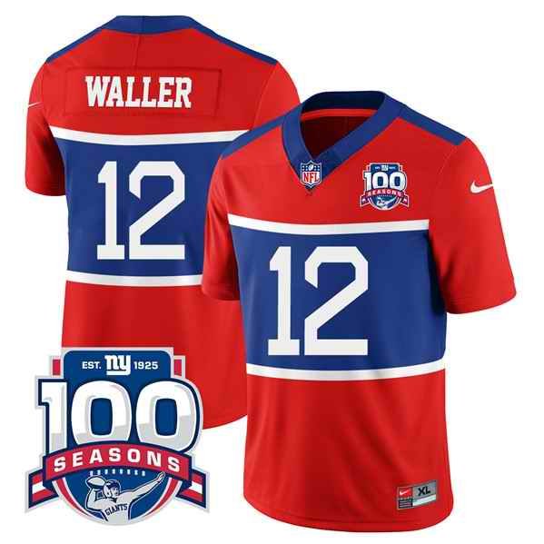 Men's New York Giants #12 Darren Waller Century Red F.U.S.E. 100TH Season Commemorative Patch Limited Stitched Football Jersey