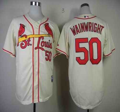 Cardinals #50 Adam Wainwright Cream Stitched MLB Jersey