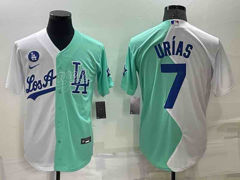 Men's Los Angeles Dodgers #7 Julio Ur'as 2022 All-Star White/Green Cool Base Stitched Baseball Jersey