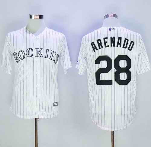 Rockies #28 Nolan Arenado White Strip New Cool Base Stitched MLB Jersey