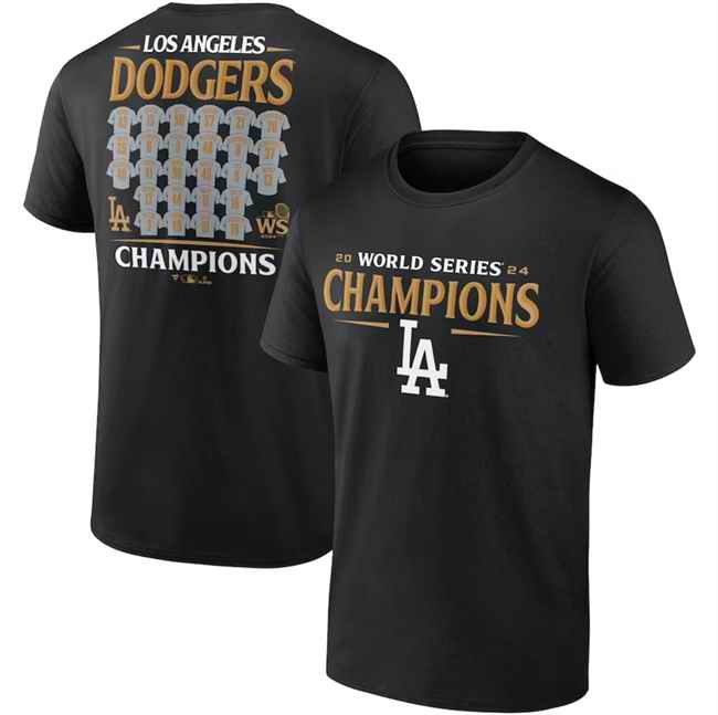 Men's Los Angeles Dodgers Black 2024 World Series Champions Jersey Roster T-Shirt