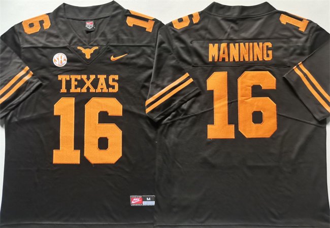 Men's Texas Longhorns #16 Peyton Manning Black Stitched Jersey