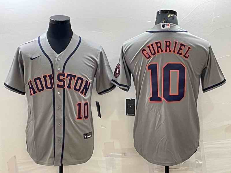 Men's Houston Astros #10 Yuli Gurriel Gray With Patch Cool Base Stitched Jersey