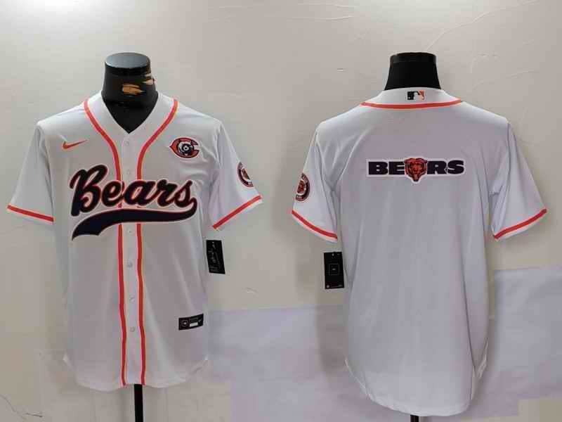 Men's Chicago Bears White Team Big Logo With Patch Cool Base Stitched Baseball Jersey