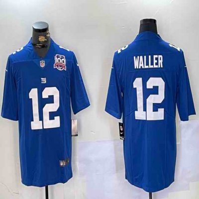 Men's New York Giants #12 Darren Waller Blue With 100TH Season Patch Vapor Untouchable Limited Stitched Jersey