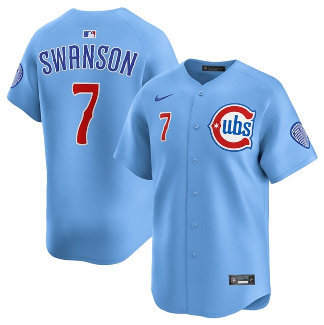 Men's Chicago Cubs #7 Dansby Swanson Blue 2024/25 2nd Alternate Limited Stitched Baseball Jersey