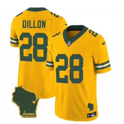 Men's Green Bay Packers #28 A.J. Dillon Gold 2023 F.U.S.E. Home Patch Vapor Untouchable Limited Stitched Jersey