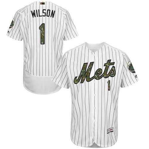 Mets #1 Mookie Wilson White(Blue Strip) Flexbase Authentic Collection 2016 Memorial Day Stitched MLB Jersey