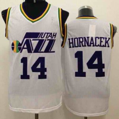 Jazz #14 Jeff Hornacek White Throwback Stitched NBA Jersey