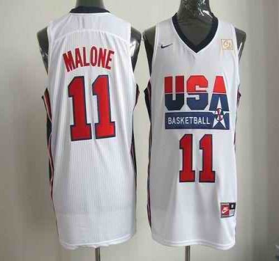 Nike Team USA #11 Karl Malone White 2012 USA Basketball Retro Stitched NBA Jersey