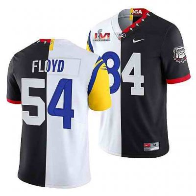 Men's Los Angeles Rams X Georgia Bulldogs #54 Leonard Floyd Black/White Split Super Bowl LVI Stitched Jersey