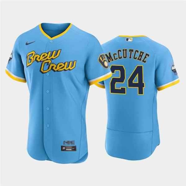 Men's Milwaukee Brewers #24 Andrew McCutchen Powder Blue 2022 City Connect Flex Base Stitched MLB Jersey