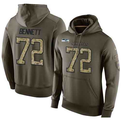 NFL Men's Nike Seattle Seahawks #72 Michael Bennett Stitched Green Olive Salute To Service KO Performance Hoodie