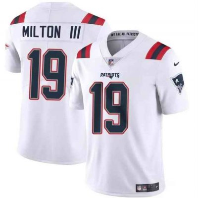 Men's New England Patriots #19 Joe Milton III White 2024 Vapor Limited Stitched Football Jersey