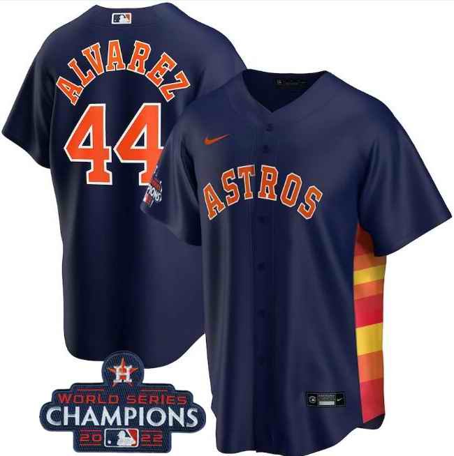 Men's Houston Astros #44 Yordan Alvarez Navy 2022 World Series Champions Stitched Baseball Jersey