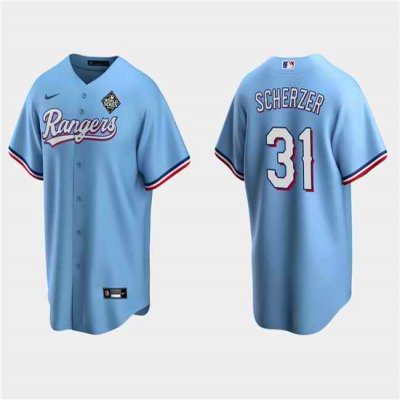 Men's Texas Rangers #31 Max Scherzer Blue 2023 World Series Stitched Baseball Jersey