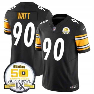 Men's Pittsburgh Steelers #90 T.J. Watt  Black 2024 F.U.S.E. 50th Anniversary Of Super Bowl IX Alternate Vapor Untouchable Limited Stitched Jersey