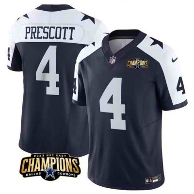 Men's Dallas Cowboys #4 Dak Prescott Navy/White 2023 F.U.S.E. NFC East Champions Patch Stitched Football Jersey