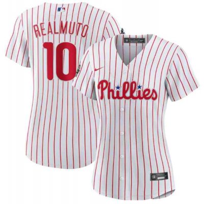 Women's Philadelphia Phillies #10 J.T. Realmuto White 2022 World Series Flex Base Stitched Baseball Jersey(Run Small)