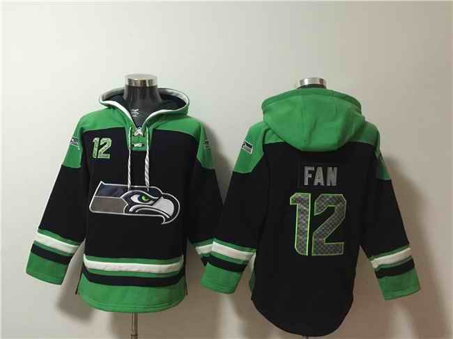 Men's  Seattle Seahawks #12 Fan Black Ageless Must-Have Lace-Up Pullover Hoodie