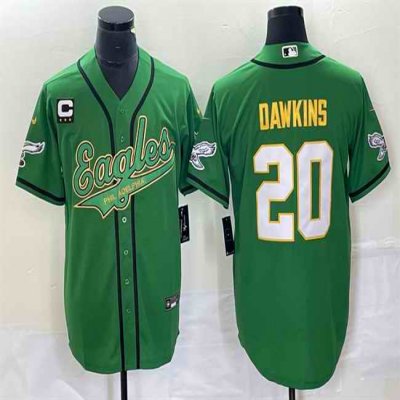 Men's Philadelphia Eagles #20 Brian Dawkins Green Gold With 3-star   C Patch Cool Base Stitched Baseball Jersey