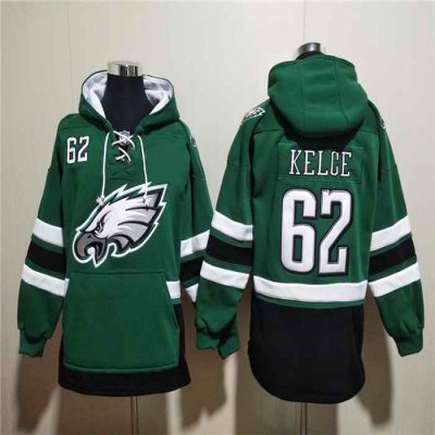 Men's Philadelphia Eagles #62 Jason Kelce Green Lace-Up Pullover Hoodie