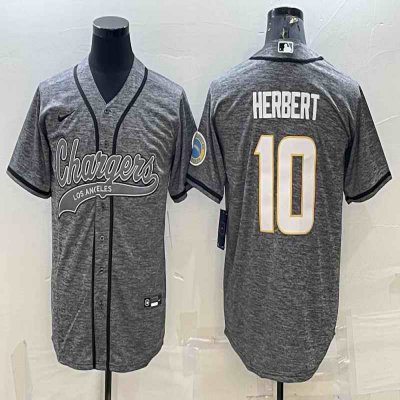 Men's Los Angeles Chargers #10 Justin Herbert Grey With Patch Cool Base Stitched Baseball Jersey