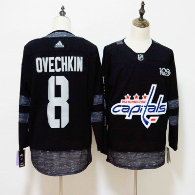 Men's Adidas Washington Capitals #8 Alexander Ovechkin Black 1917-2017 100th Anniversary Jersey