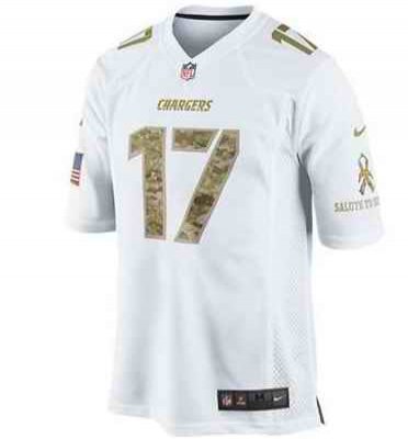 Men's Los Angeles Chargers #17 Philip Rivers White Camo Salute To Srvice Stitched NFL Jersey