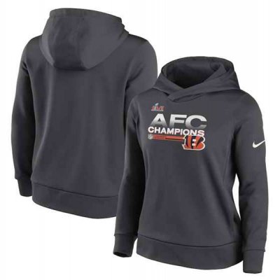 Women's Cincinnati Bengals 2022 Black AFC Champions Pullover Hoodie(Run Small)