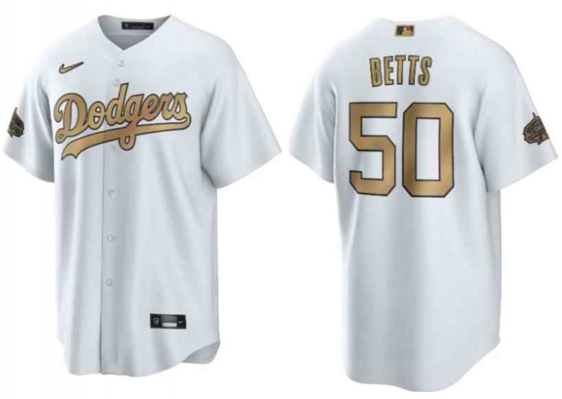 Men's Los Angeles Dodgers #50 Mookie Betts 2022 All-Star White Cool Base Stitched Baseball Jersey