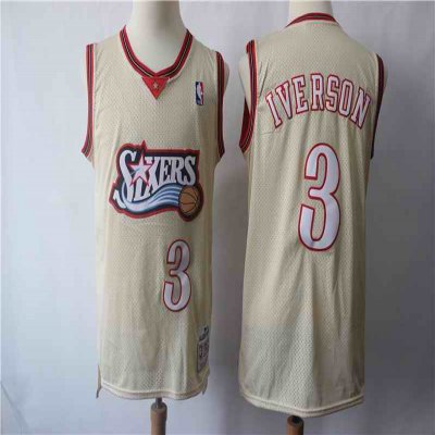 Men's Philadelphia 76ers #3 Allen Iverson Cream Hardwood Classics Stitched Jersey